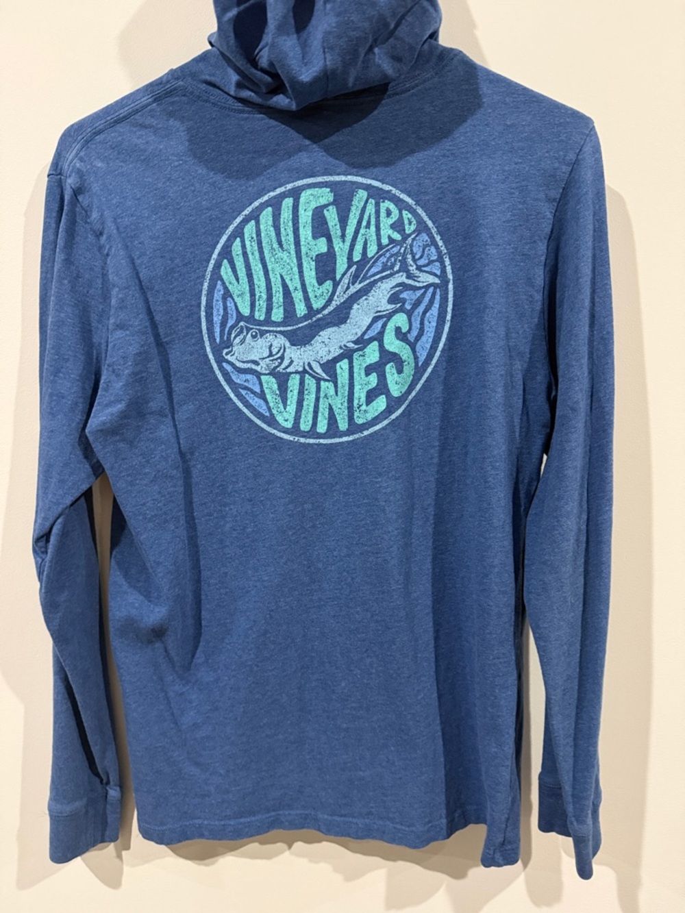 Vineyard Vines Blue Long Sleeve Logo Tee with Aqua Print
